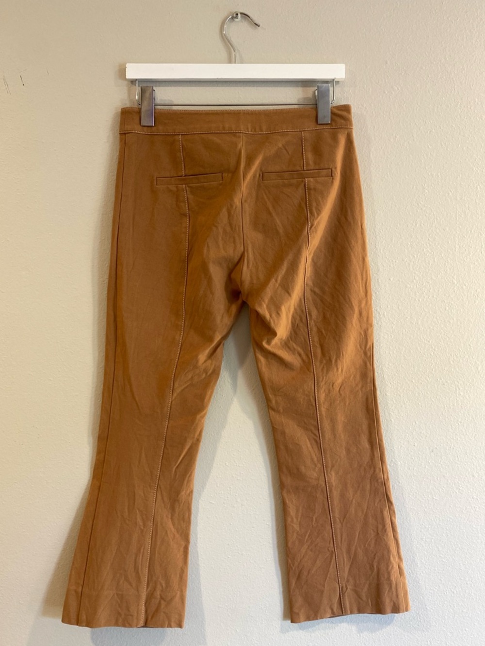 Derek Lam 10 Crosby Camel Flared Trousers Contrast Stitch Size 6 Cotton Cropped - Picture 11 of 16
